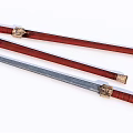 Traditional Swords With Red Wooden Handles Golden Fittings And Metal Blades