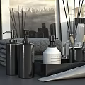 Stylish Wash Daily Essentials With Diffusers Mirrors Jars Towels And Art Prints 3d model