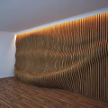 Wavy Wooden Wall with Curved Stripes Design in Modern Interior With Wooden Floor