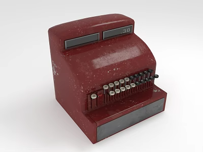 Vintage Red Commercial Cash Register With Mechanical Keys And Display Panel 3d model