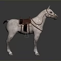 White Horse Model With Brown Saddle And Leather Reins Standing Still