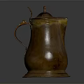 Vintage Copper Pitcher With Decorative Lid Handle And Reflective Surface On Dark Background 3d model