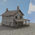 Ancient Wooden Building With Tiled Roof Two Chimneys Covered Porch And Stone Pavement