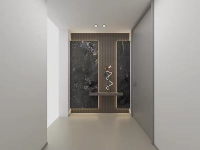 Modern Entryway Hallway Interior With Marble Wall And Recessed Lighting 3d model