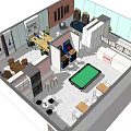 Modern Public Office Space With Desks Lounge Area Pool Table And Plants