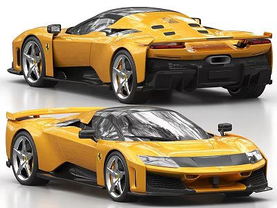 Yellow Sports Car With Sleek Exterior Design Front Rear Views And Alloy Wheels 3d model