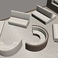 Modern Interior Design Showcasing Various Shaped White Brown Sofas 3d model