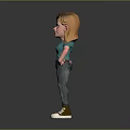 Cartoon Girl Character Wearing Green T-Shirt Blue Jeans with Hands on Hips Standing Pose