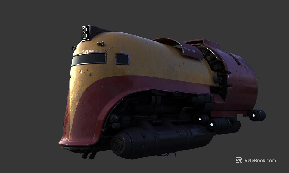 Vintage Yellow and Red Train Locomotive with Worn Mechanical Details 3d model 