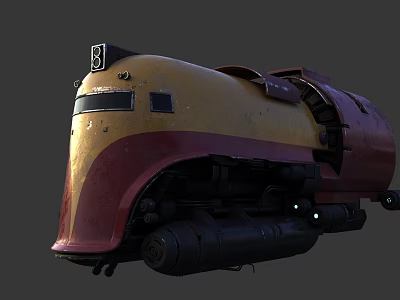 Vintage Yellow and Red Train Locomotive with Worn Mechanical Details 3d model