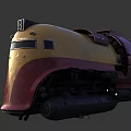 Vintage Yellow and Red Train Locomotive with Worn Mechanical Details