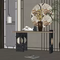 Chinese Style Console Table With Vase Decorative Items And Oriental Screen 3d model