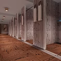 Elegant Club Interior With Long Corridor Wooden Shelves Stacked Towels And White Items