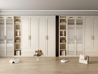 Modern White Wardrobe with Open Shelves Glass Doors and Interior Storage Design 3d model