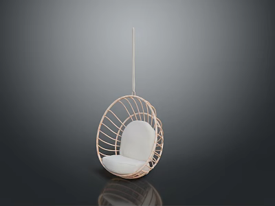 Hanging Rattan Leisure Chair with Oval Shape and White Cushion 3d model