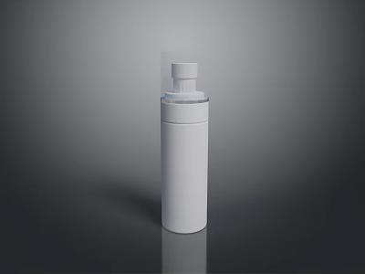 Simple White Bottle With Pump Dispenser On Smooth Reflective Surface 3d model