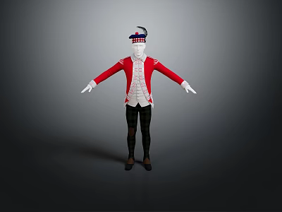 Mannequin Wearing Red Coat White Shirt Black Striped Pants And Hat 3d model
