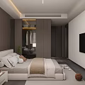 Modern Bedroom Interior Design With Bed Headboard Pillows Nightstands Wardrobe And Window