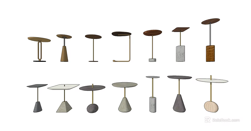 Modern Contemporary Side Tables With Various Designs And Different Base Structures 3d model