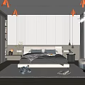 Modern Minimalist Bedroom Interior Design With Light Colored Walls Wooden Floors And Gray Bedding