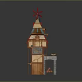 Wooden House With Red Roof Windmill Wooden Staircase And Balcony Design Structure