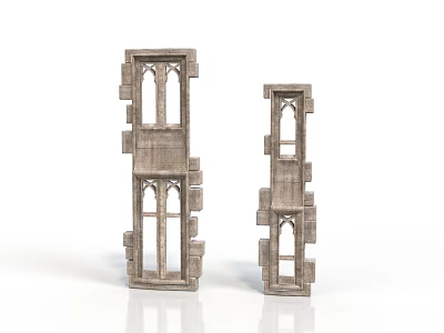 Architectural Model Of Two Gothic Stone Towers With Arched Windows 3d model