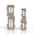 Architectural Model Of Two Gothic Stone Towers With Arched Windows