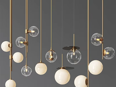 Modern Pendant Chandeliers With Glass Ball Shades And Metallic Hanging Rods For Interior Decor 3d model