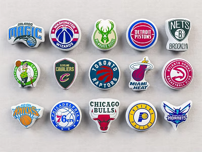 NBA Team Logos Collection Featuring Various Basketball Franchise Badges From Different Teams 3d model