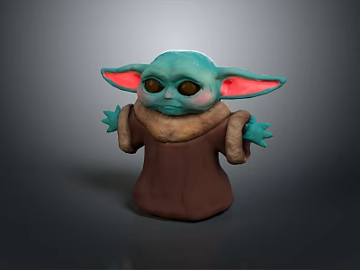 Game Movie Character With Green Skin Large Ears Big Eyes And Brown Robe Pose 3d model