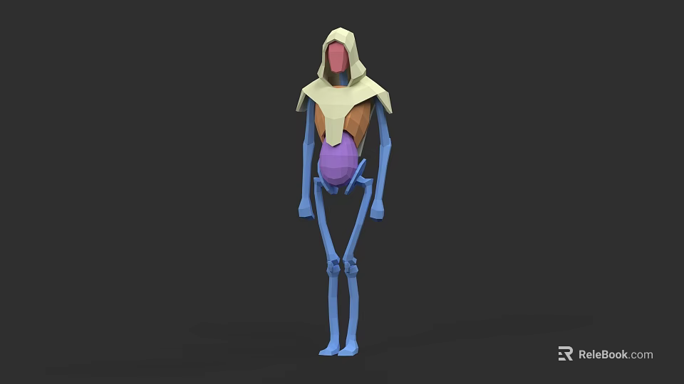 Man With 3D Model Skeleton Structure Featuring Blue Bones Yellow Hood And Purple Abdomen 3d model 