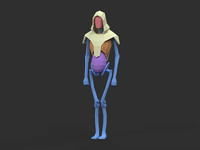 Man With 3D Model Skeleton Structure Featuring Blue Bones Yellow Hood And Purple Abdomen 3d model