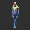 Man With 3D Model Skeleton Structure Featuring Blue Bones Yellow Hood And Purple Abdomen