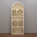 White Decorative Cabinet With Gold Trim Arched Design And Multiple Compartments 3d model