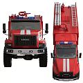 Functional Fire Trucks With Red White Gray Body Featuring Rescue Ladders And Equipment