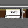 Modern Front Desk Reception Interior With Marble Countertop Wooden Decor And Company Logo