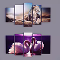 Lion and Swan Animal Paintings Five Panel Canvas Wall Art Decor
