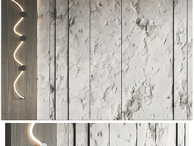 Bedroom Accent Wall With Textured Wood And Curved Lights 3d model