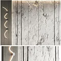 Bedroom Accent Wall With Textured Wood And Curved Lights