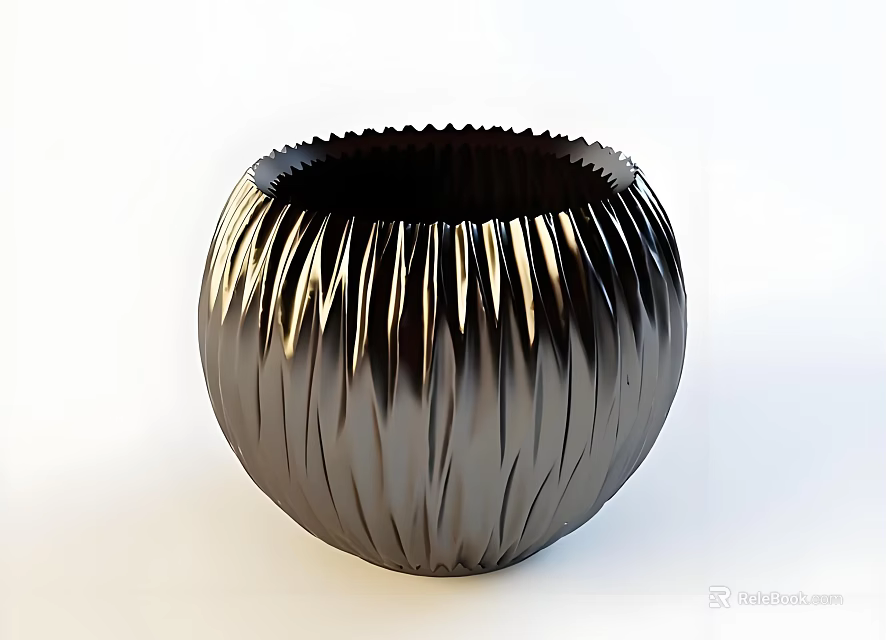 Elegant Black Ribbed Vase With Shiny Texture For Modern Home Decor 3d model 