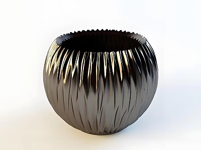 Elegant Black Ribbed Vase With Shiny Texture For Modern Home Decor 3d model
