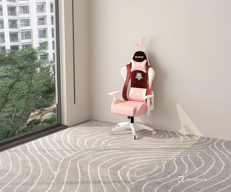 Modern Pink And White Office Chair With Elegant High Back Armrests And Swivel Wheels 3d model 