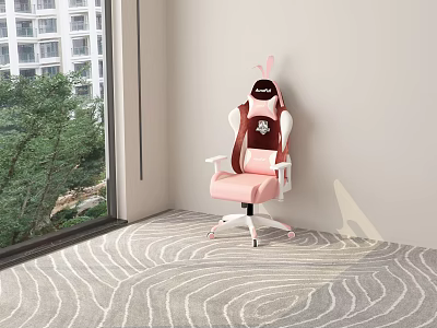 Modern Pink And White Office Chair With Elegant High Back Armrests And Swivel Wheels 3d model