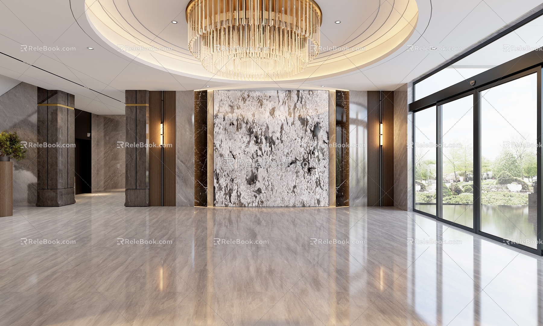 Office Building Hall Light Luxury 3d model