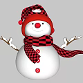 Cute Snowman Doll With Red And Black Checkered Hat Scarf Red Buttons And Branch Arms
