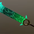 Glowing Green Cracked Sword With Intricate Patterns And Gold Hilt Spikes