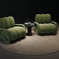 Leisure Sofa Set With Green Upholstered Armchairs And Small Round Table On Round Gray Rug