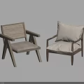 Two Modern Leisure Chairs With Woven And Upholstered Backrests Wooden Frame And Padded Seats