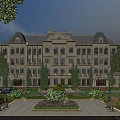 Elegant French Villa Surrounding Garden Landscape With Lush Greenery Colorful Flowers Smooth Pavement And Benches
