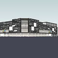Multi Storey Modern Commercial Complex Featuring Black And White Geometric Facade 3d model